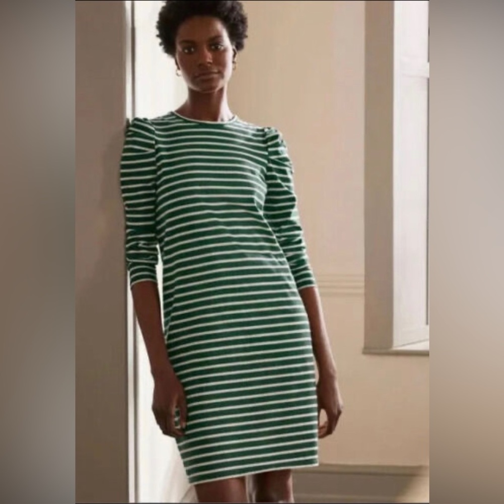 Boden Imogen Breton Stripe Puff Sleeve Dress, Size 8